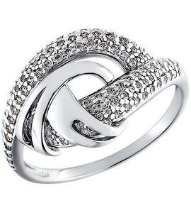 Объемное кольцо из белого золота с фианитами 015916
