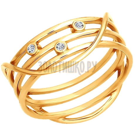 Тройное кольцо из золота с фианитами 015971