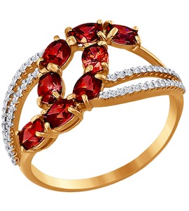 Кольцо из золота с красными фианитами 016607