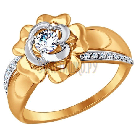 Кольцо из комбинированного золота с фианитами 017489