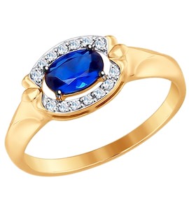 Кольцо из золота с бесцветными и синим фианитами 017512