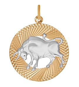 Подвеска знак зодиака из комбинированного золота с алмазной гранью «Телец» 031212