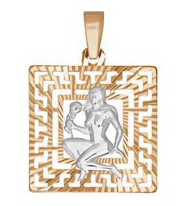 Подвеска знак зодиака из комбинированного золота с алмазной гранью «Дева» 032225