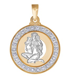 Подвеска знак зодиака из комбинированного золота c фианитами «Дева» 032496