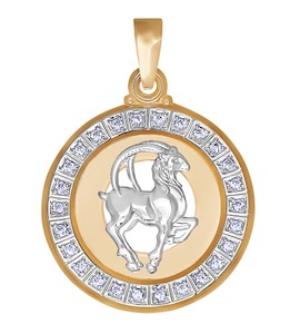 Подвеска знак зодиака из комбинированного золота c фианитами «Козерог» 032500