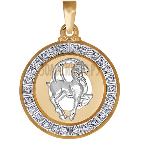 Подвеска знак зодиака из комбинированного золота c фианитами «Козерог» 032500