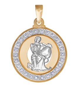 Подвеска знак зодиака из комбинированного золота c фианитами «Водолей» 032501