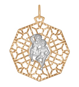 Подвеска знак зодиака из комбинированного золота с алмазной гранью «Близнецы» 033729