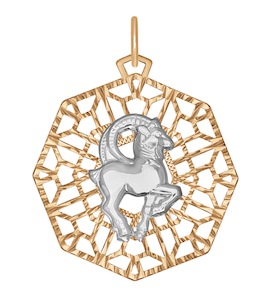 Подвеска знак зодиака из комбинированного золота с алмазной гранью «Козерог» 033736