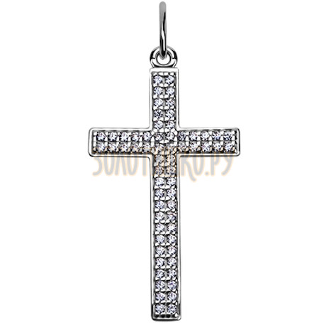 Крест из белого золота с фианитами 033935