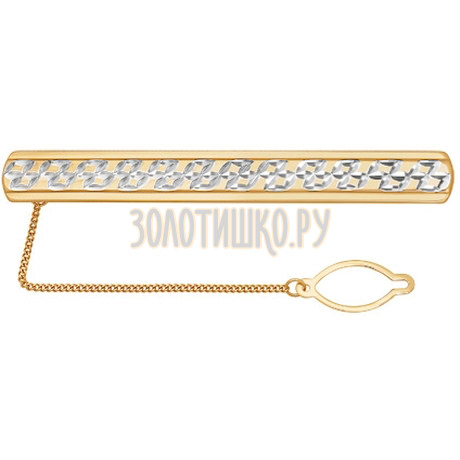 Золотой зажим для галстука со ступенями и алмазной гранью 090024
