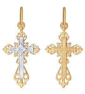Крест из комбинированного золота с фианитом 120078