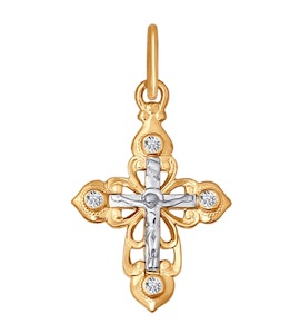 Крест из комбинированного золота с фианитами 120084