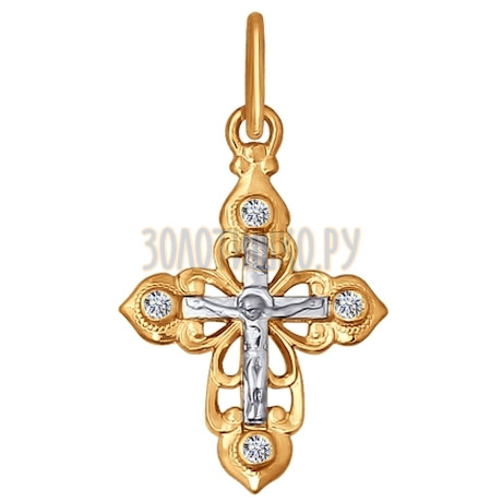 Крест из комбинированного золота с фианитами 120084