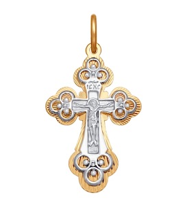 Крест из комбинированного золота с алмазной гранью 120314