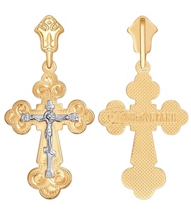 Крест из комбинированного золота с гравировкой 121020