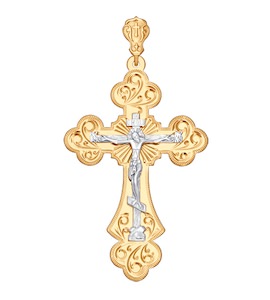 Крест из комбинированного золота с гравировкой 121054