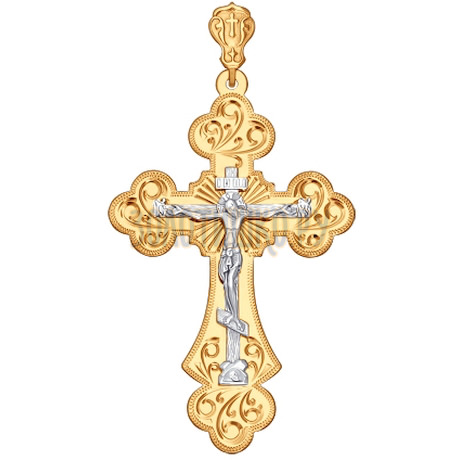 Крест из комбинированного золота с гравировкой 121054