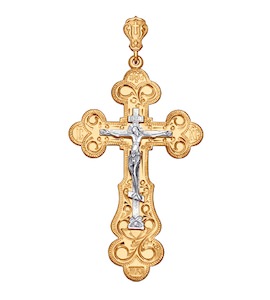 Крест из комбинированного золота с гравировкой 121060