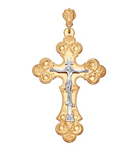 Крест из комбинированного золота с гравировкой 121061