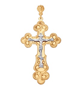 Крест из комбинированного золота с гравировкой 121067