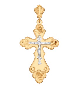 Крест из комбинированного золота с гравировкой 121086