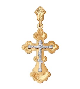 Крест из комбинированного золота с гравировкой 121106