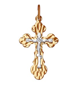 Крест из комбинированного золота с алмазной гранью 121181
