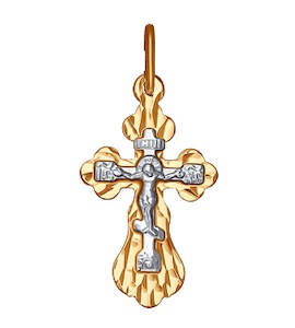 Крест из комбинированного золота с алмазной гранью 121191