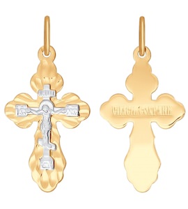 Крест из комбинированного золота с алмазной гранью 121200