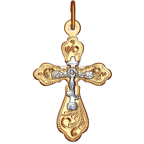 Крест из комбинированного золота с гравировкой 121216