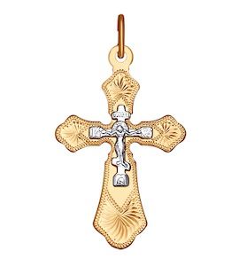 Крест из комбинированного золота с гравировкой 121219