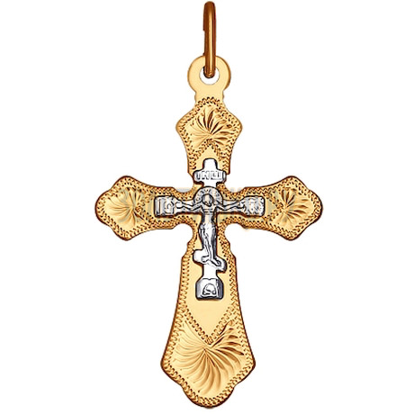 Крест из комбинированного золота с гравировкой 121219