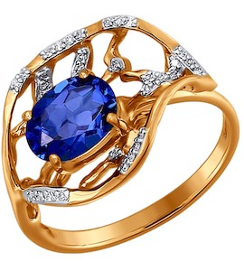 Кольцо с голубым сапфиром и бриллиантами 2010746