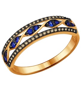 Кольцо из золота с коньячными бриллиантами и сапфирами 2011063