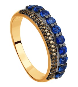 Кольцо из золота с коньячными бриллиантами и сапфирами 2011065