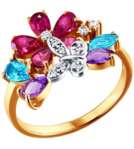 Яркое золотое кольцо с бабочкой 710185