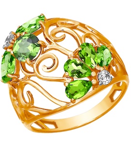 Ажурное кольцо с хризолитами 712888