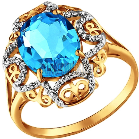 Ажурное кольцо с крупным голубым топазом 713104