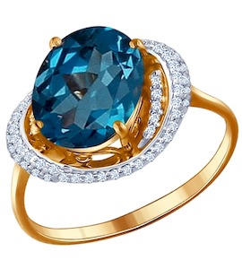 Кольцо из золота с топазом london blue и фианитами 713160