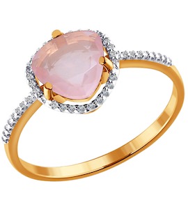 Тонкое золотое кольцо с розовым кварцем 713732