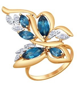 Кольцо из золота с синими топазами и фианитами 714772