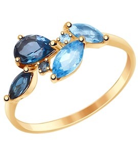 Кольцо из золота с голубыми и синими топазами 714820