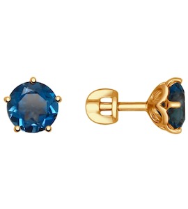 Серьги-пусеты из золота с синими топазами 725029