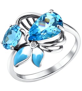 Кольцо с голубой эмалью и топазами 92010494