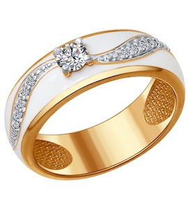 Кольцо из золочёного серебра с эмалью с фианитами 93010641