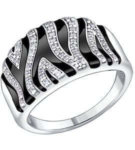Кольцо из серебра с эмалью с фианитами 94010299