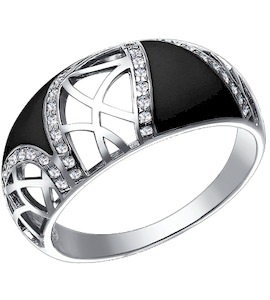 Кольцо из серебра с эмалью с фианитами 94011035