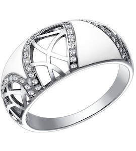 Кольцо из серебра с эмалью с фианитами 94011036