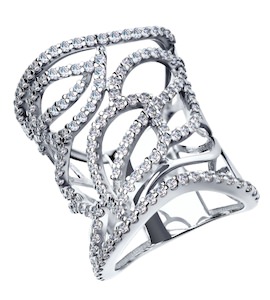 Широкое кольцо из серебра с фианитами 94011172